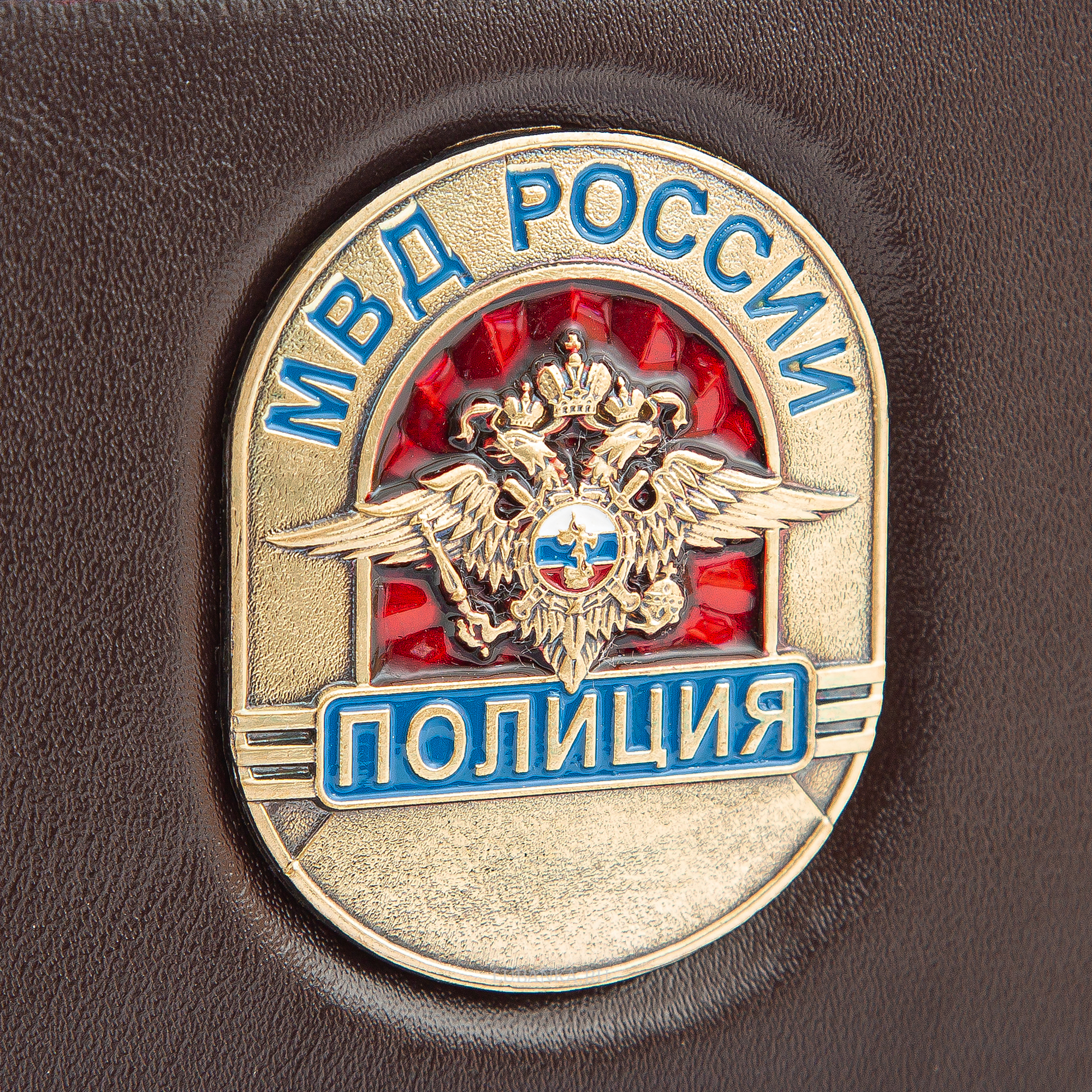 Обложка для удостоверения Полиция с жетоном бордовая